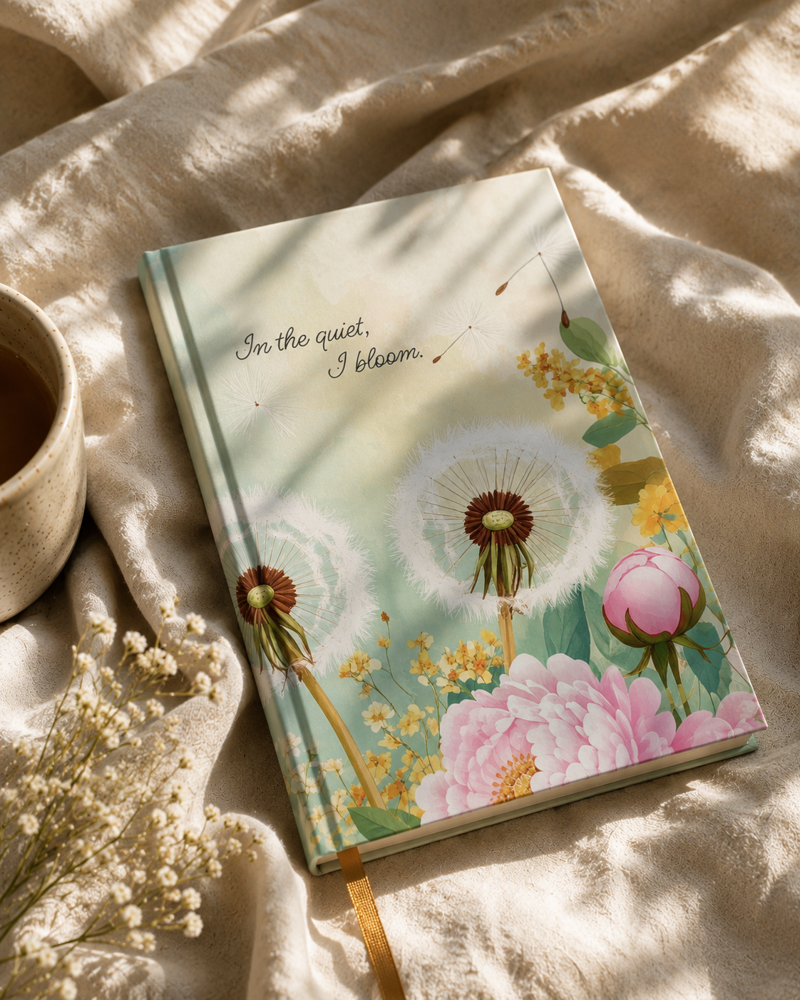In the quiet, I bloom. | Hardcover Journal