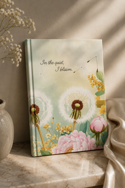 In the quiet, I bloom. | Hardcover Journal