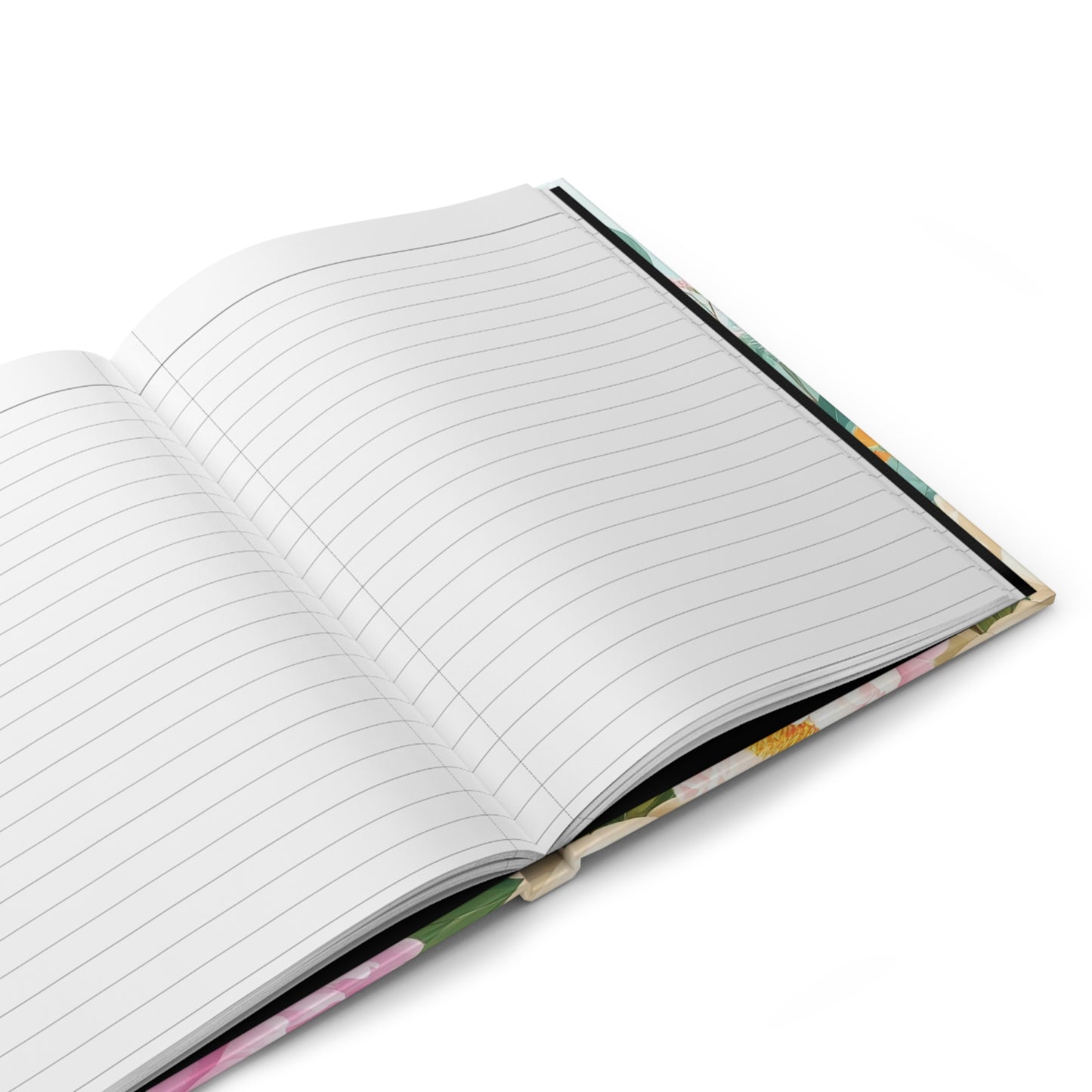 Open notebook with lined pages on a white background