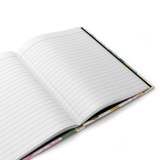 Open notebook with lined pages on a white background